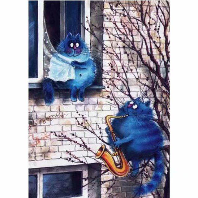 5D DIY комплект алмазной живописи животные синий кот полный круглый алмаз вышивка крестиком Алмазная мозаика домашний декор искусство