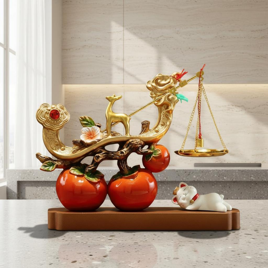 Deer Balance Ornament Gift Box Chinese Design Desk Decor House Decoration Gold Finish for New Homeowners, Housewarming, Wedding