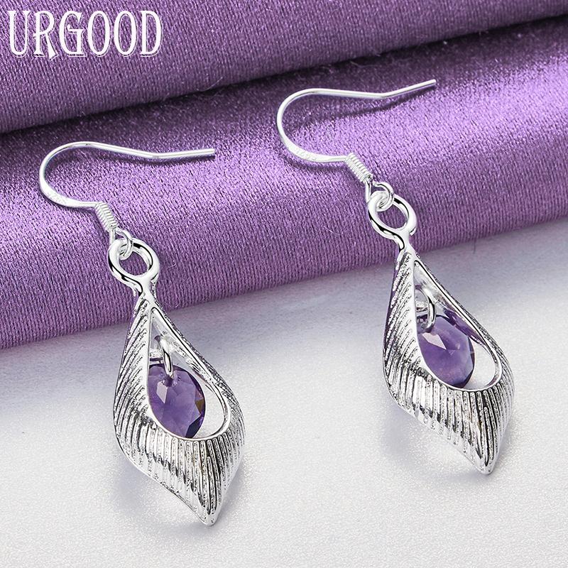 Серьги-подвески из стерлингового серебра 925 пробы с фиолетовым цирконием AAA, модные свадебные украшения