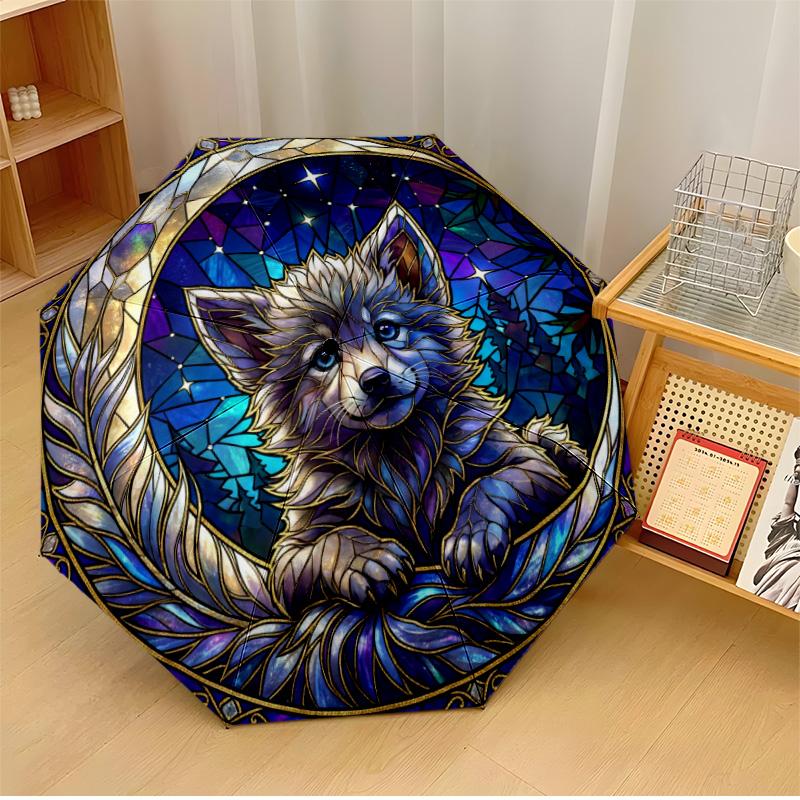 Stained Glass Fox (3) Printed umbrella windproof folding umbrella portable sun and rain umbrella suitable for gifting