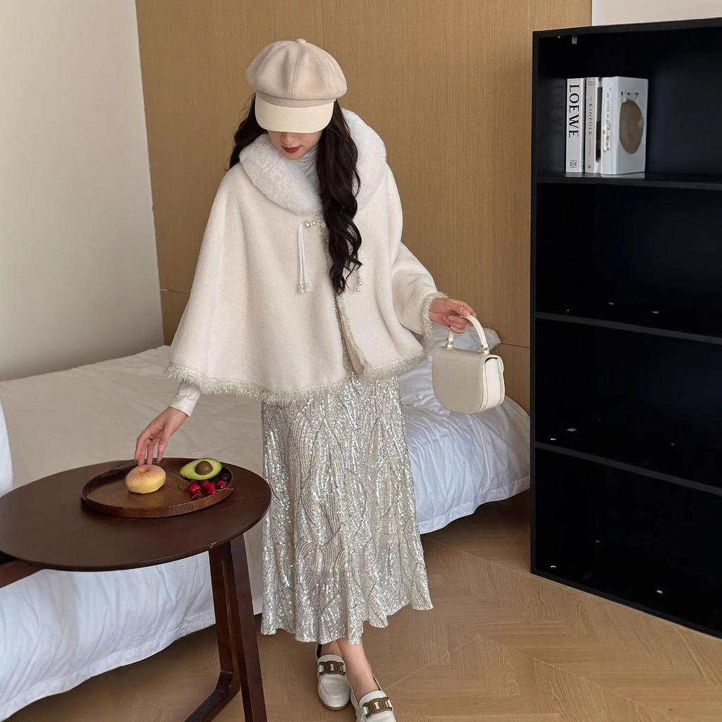 809 #Big Fur Collar With Plush Tassel Shawl Plush Thermal Cape Women'S National Style Cheongsam