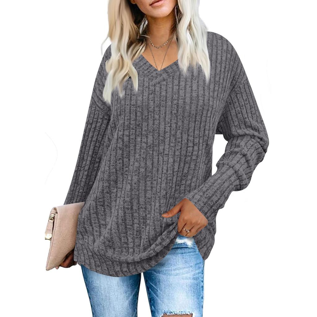 Womens Sweatshirts V Neck Long Sleeve Shirts Loose Casual Fall Fashion Sweaters
