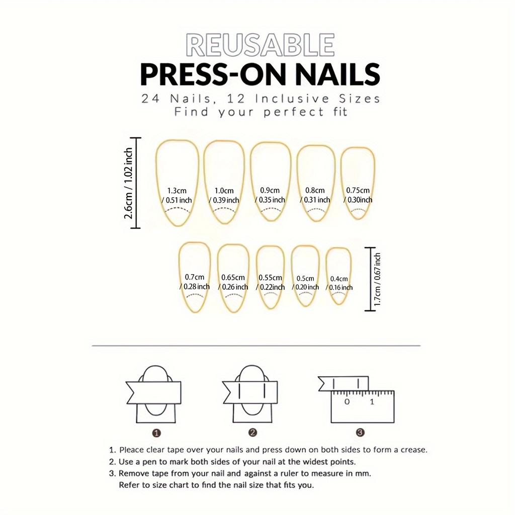 24 шт. средних миндальных накладных ногтей, французские накладные ногти, полное покрытие накладных ногтей для женщин и девочек, включая пилочку для ногтей и клей-желе