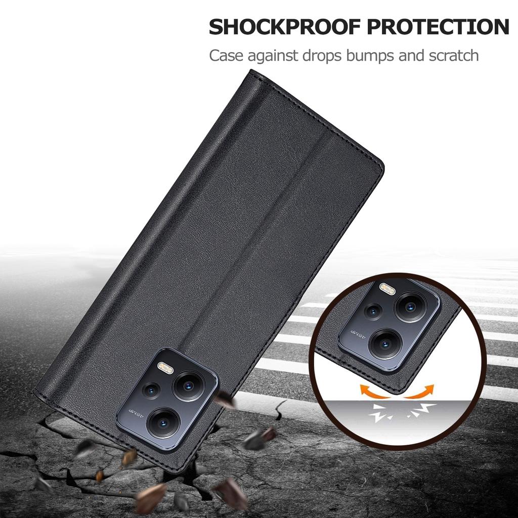 LC.IMEEKE Leather Phone Case For Xiaomi Redmi Note 12 5G (Global)/(India)/(China)/Poco X5 5G,Calf Texture Wallet Stand Anti-fall Phone Cover