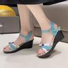 Fashion Platform Open Toe Ladies Shoes Wedges Heel Print Women's Sandals Chic and Elegant Luxury 2025 Original Anti Slip Hot Asian Size