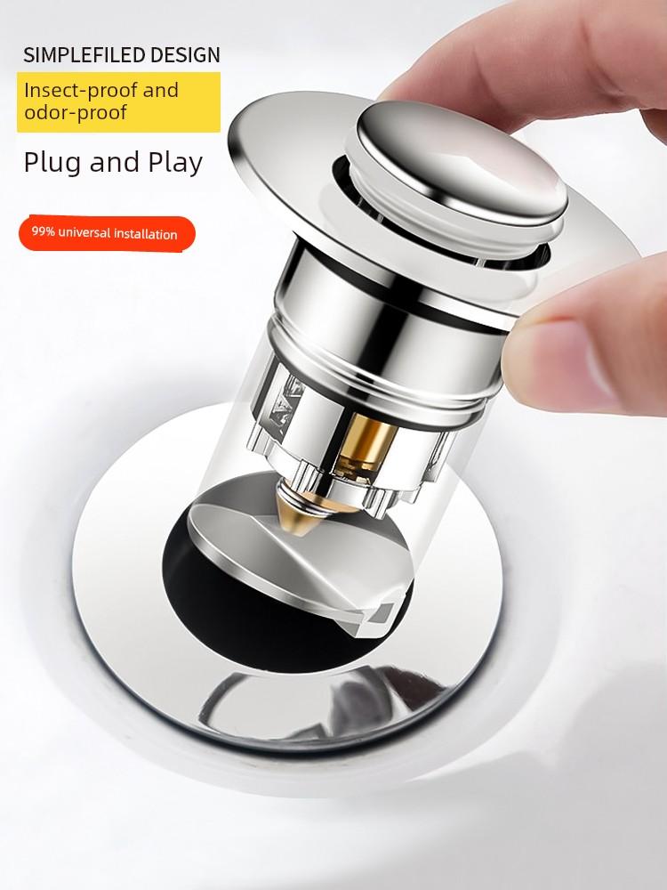 Basin Pop-Up Drain Stopper, Press-Type Drain Accessory, Anti-Odor and Anti-Clogging Sink Plug