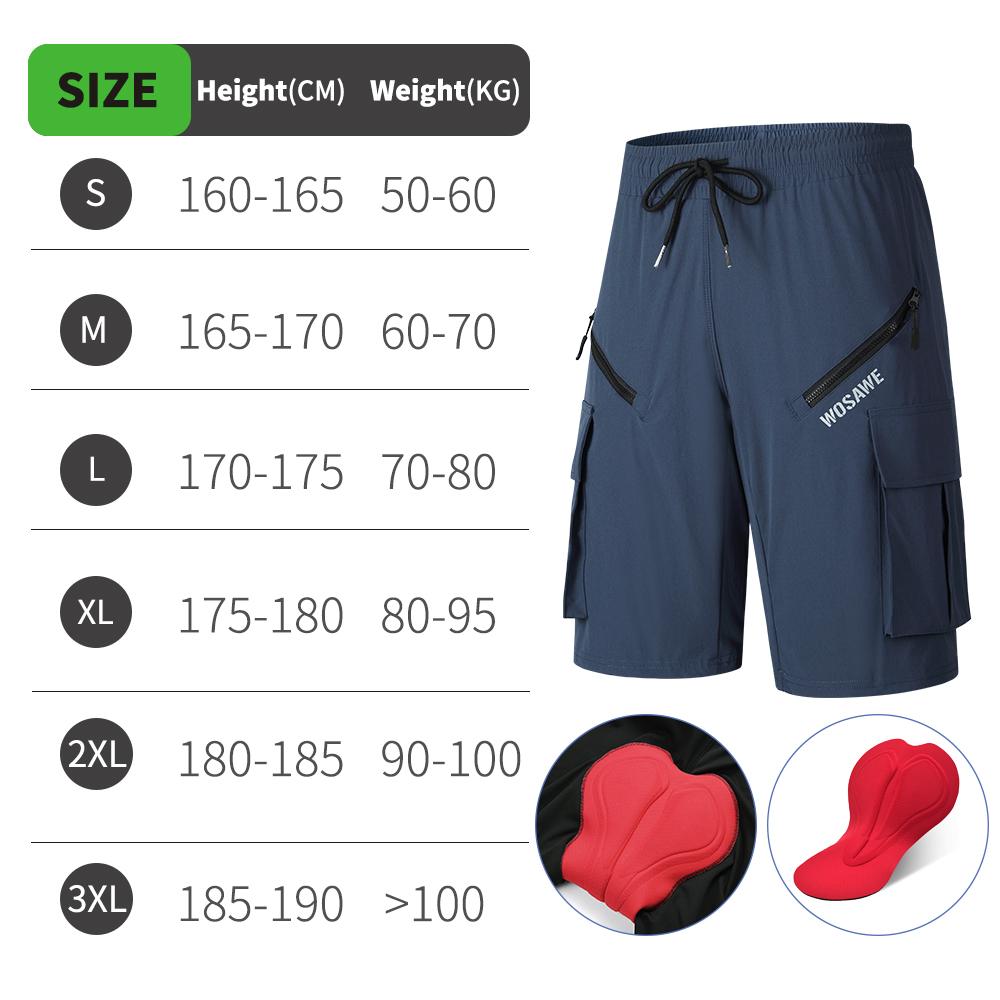 WOSAWE Summer Men Downhill Shorts with Inner Sponge Pad Casual MTB Bicycle Shorts Quick-drying MTB Bike Short Cycling Shorts