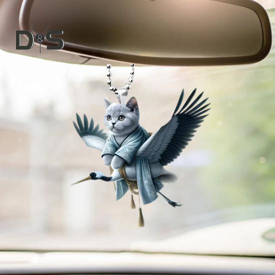 Рождественский акриловый кулон в виде кошки на автомобиль с ремешком на шнурке, милый брелок для ключей на рюкзак, подвесное украшение для зеркала автомобиля