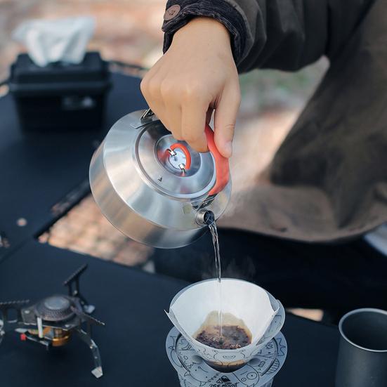 1L Camping Coffee Pot Kettle with Silicone Handle Compact Size Portable Polished Surface Easy To Clean Camping Pot Water Kettle