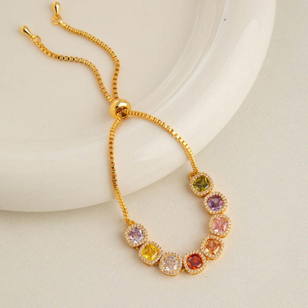 Luxury Geometric Cube Bracelet Multicolor Adjustable Gold Bracelet  Friendship Gift
