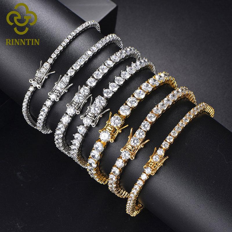 MOB01 2mm-6.5mm Hip Hop D VVS1 Moissanite Tennis Bracelet 14k White Gold Plated 925 Sterling Silver Tennis Chain Bracelet