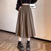 Women's PU Leather A-Line Midi Skirt: Autumn/Winter High Waist, Large Swing, Hip-Covering, Casual Temperament.