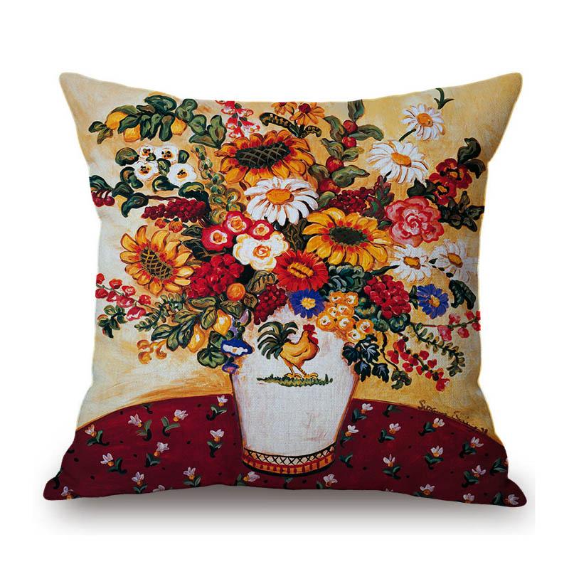 Modern Art Abstract Flower Oil Painting Flower Vase Still Life Floriculture Cinema Lobby Decoration Pillow Case Cushion Cover