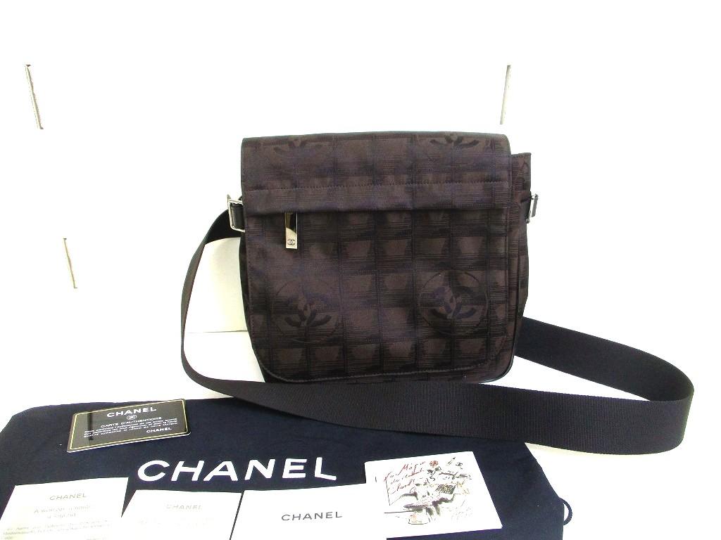 Оригинальная сумка CHANEL Новая дорожная темно-коричневая из нейлонового холста Crossbody Сумка на плечо #b101 Открытая коробка