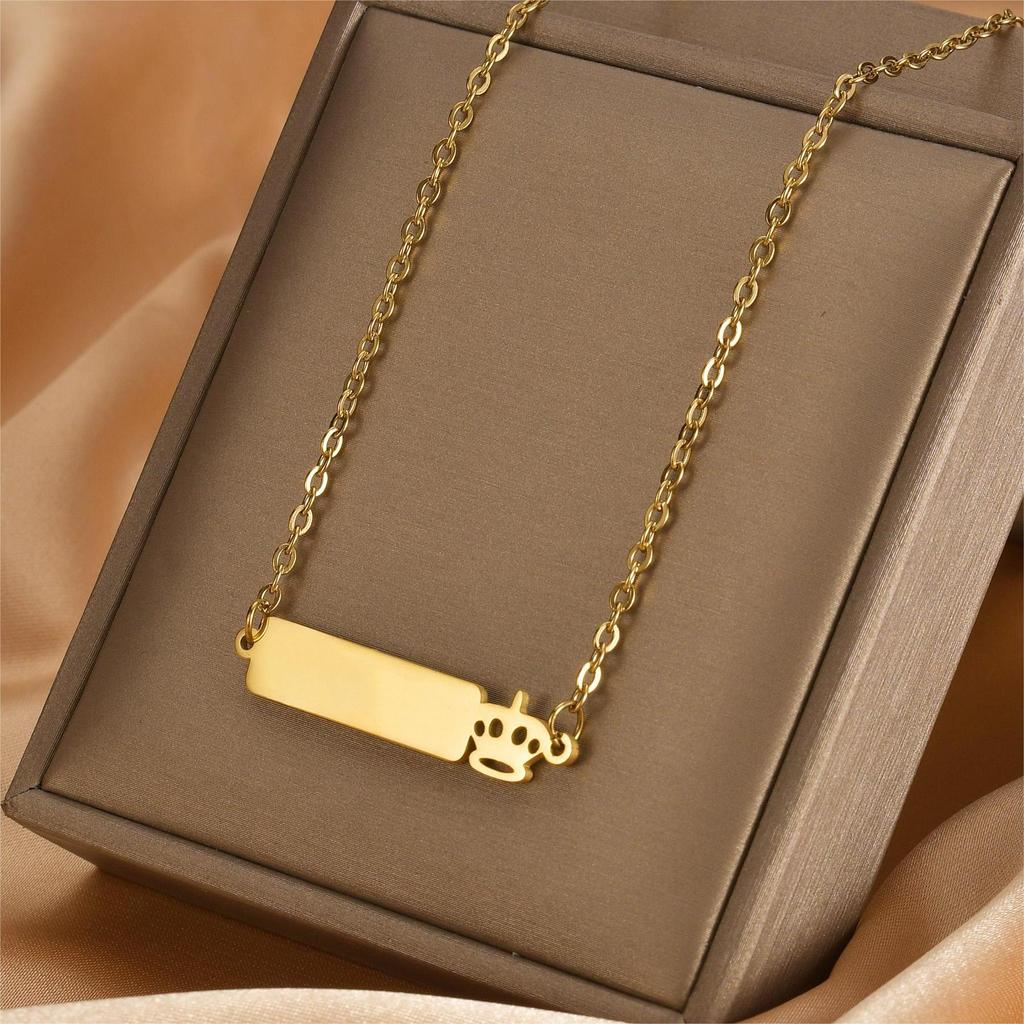 Atoztide Personalized Engrave Name Date Necklace Stainless Steel for Women Crown Heart Link Chain Pendant Jewelry Gift