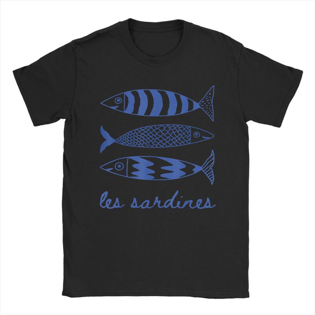 Les Sardines Tinned Fish Graphic Funny T Shirt Men's Cotton Funny T-Shirts O Neck Fisherman Tees Short Sleeve Tops Classic