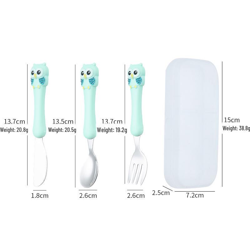 Набор детских столовых приборов из нержавеющей стали 304 - дизайн в виде мультяшной совы: Нож, вилка и ложка для обучения малышей