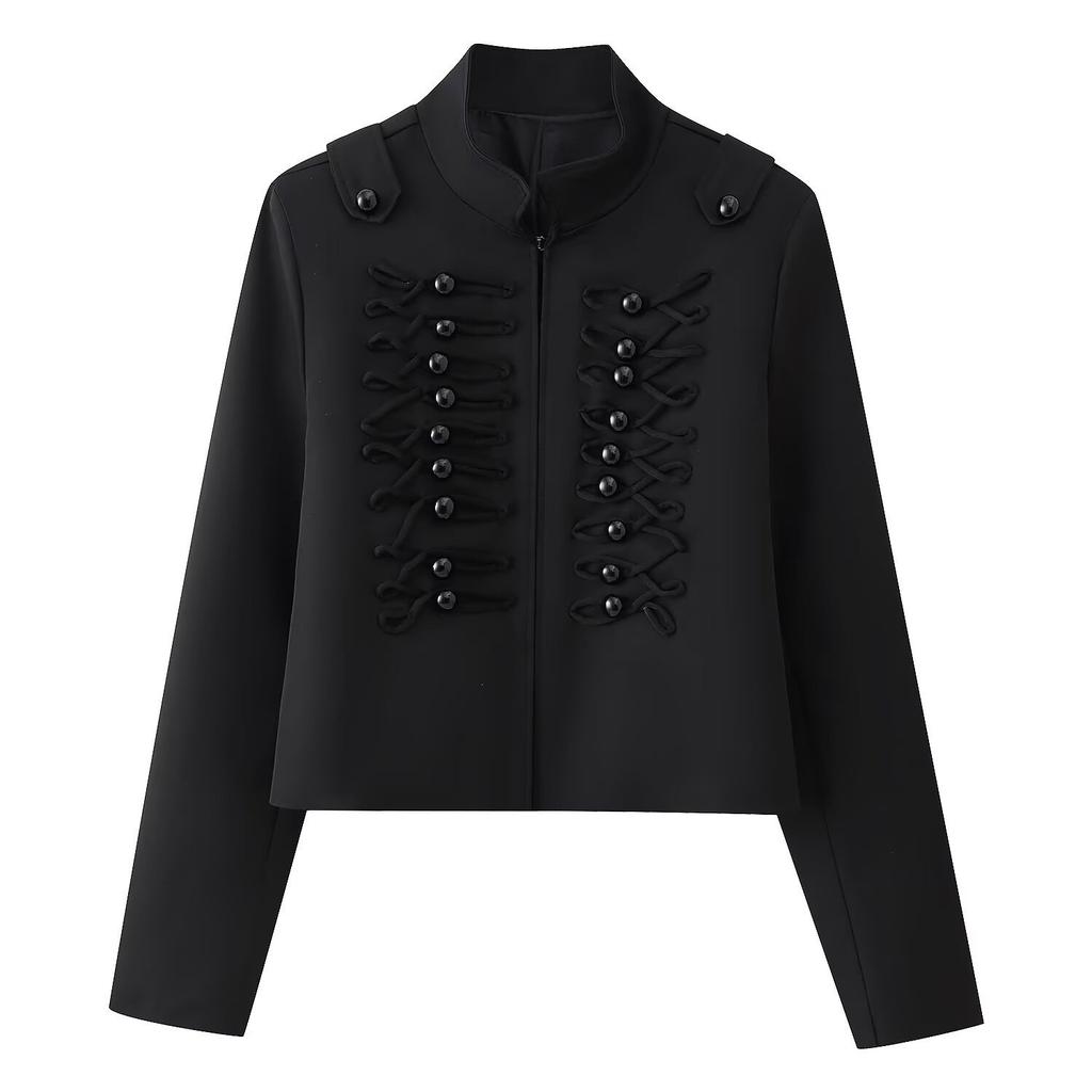 Spring 2026 new European and American cross-border women's clothing street fashion solid color stand-up collar breasted short jacket w017 D045