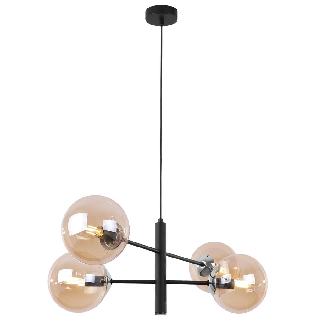 Vicenza Black-Chrome Hanging Lamp 4-Flat Honey Lampshade E14