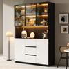 LED-Illuminated Glass Display Cabinet 120×40×200 cm – Tempered Glass with Shelves, Three Drawers and Two Doors, Versatile for Living and Dining Rooms.