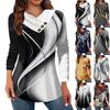 Womens Tops Casual Buttons Neck Long Sleeve Shirt Vintage Printed Trendy Color Block Patchwork Blouses Tees