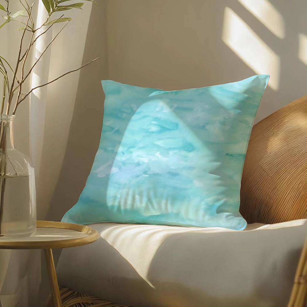 Blue Green Ocean Print Pattern Pillow Case Silky elegant Comfort Sofa Bed  Invisible zipper Beach pillowcase