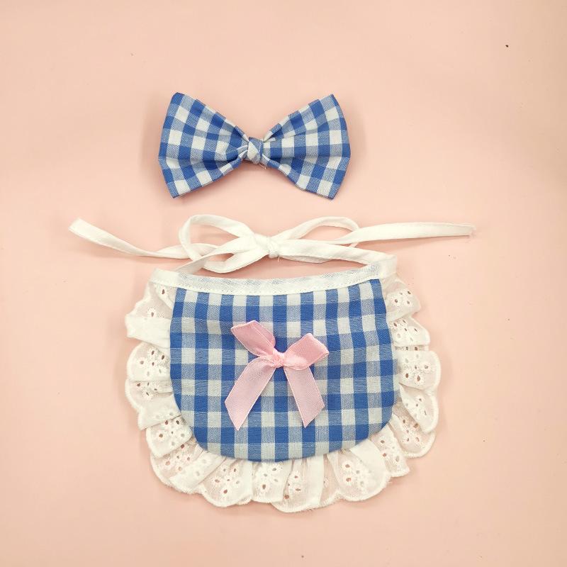 Plaid elastic dog cat pet saliva towel lace lace pet triangle scarf bib supplies