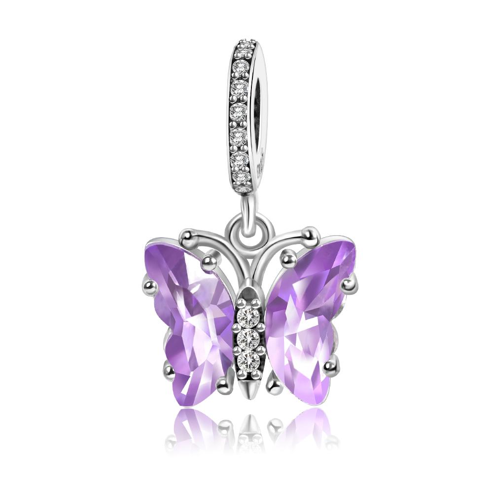 Медные бусины в форме сердца с инкрустацией и подвеска-шарм в виде бабочки, подходят для браслета-змейки, бутикового ожерелья, фиолетовая подвеска, подарок