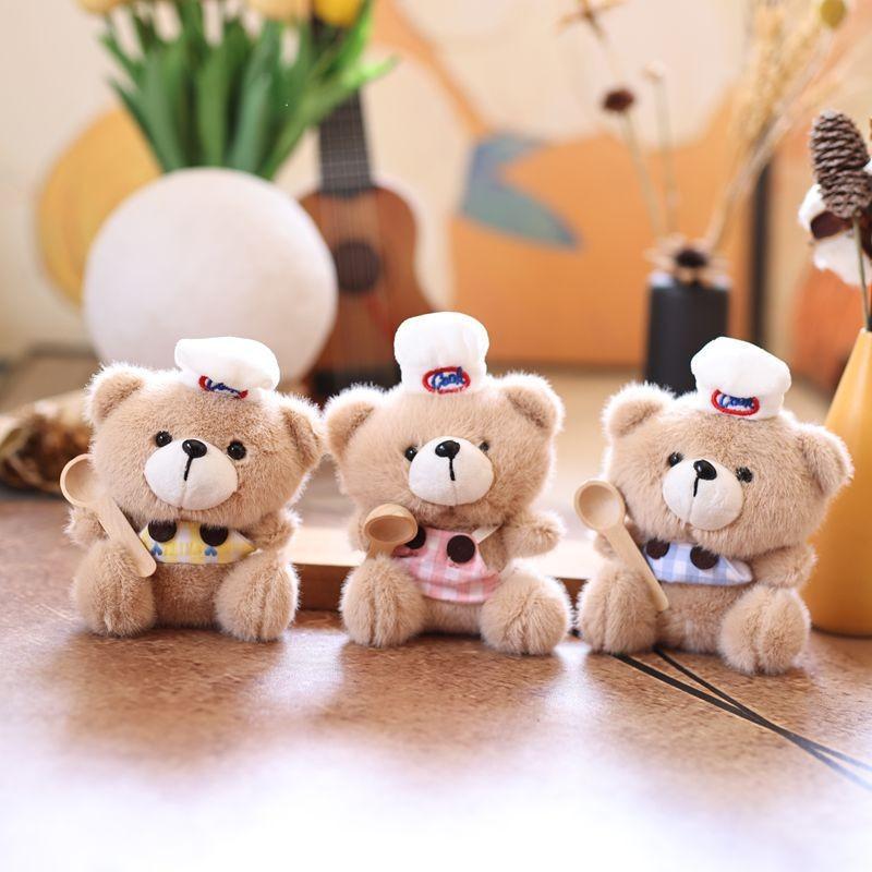 Плюшевый кулон Шеф-повар Медведь в клетчатой одежде и с ложкой