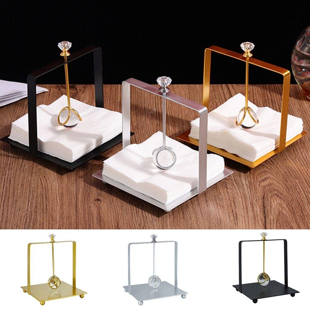 Wrought Iron Crystal Ball Tissue Holder Square Base Metal Napkin Rack Tissue Storage Box  for Home