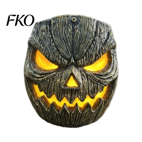 Halloween Porch Light Cover Pumpkin Face Figurine, Wall Mounted Tree Statue, Mask Spooky Resin Hugger for Outdoor Yard, Decor Easy Install