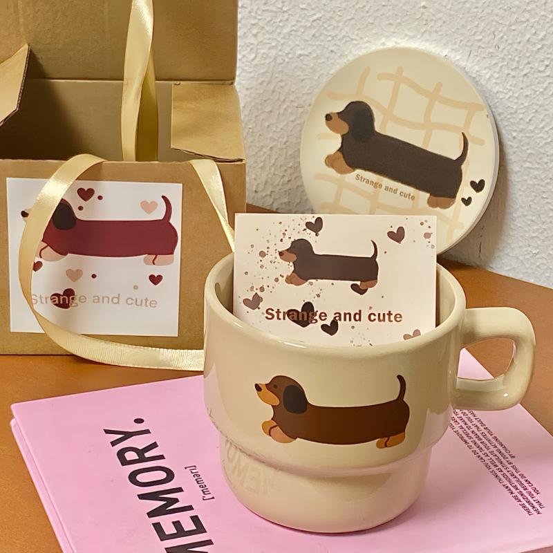 1/2Pcs Dachshunds Dog Coffee Mugs,Cute Ceramic Cup with Handle for Juice Milk Tea,Home Funny Water Mug for Lovers Friends Gifts