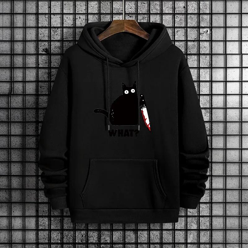 Fashion Mens Clothing Cat Printing Casual Sweatshirts Outdoors Fitness Sports Jogging Mens Hoodies Daily Street Sportswear Tops