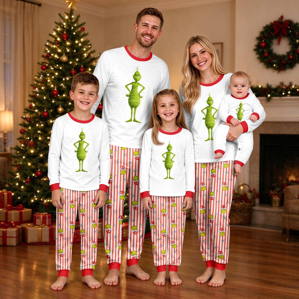 Christmas Print Round Neck Top and Jogger Pants Set 2 Piece Holiday Casual Outfit