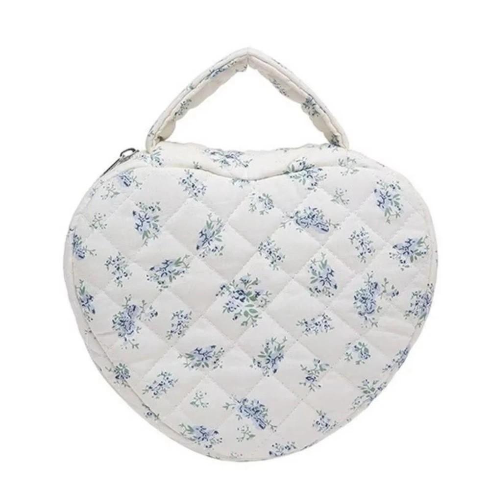 Cute Love Storage Bag Large Capacity Stylish Floral Pattern Makeup Bag Quilting Cotton with Handle Cosmetic Organizer