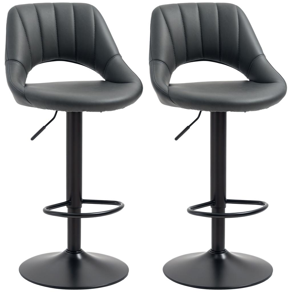 Bar Stools Set Of 2 PU Leather Swivel Barstools With Backrest And Footrest For Kitchen Counter Breakfast Bar Grey