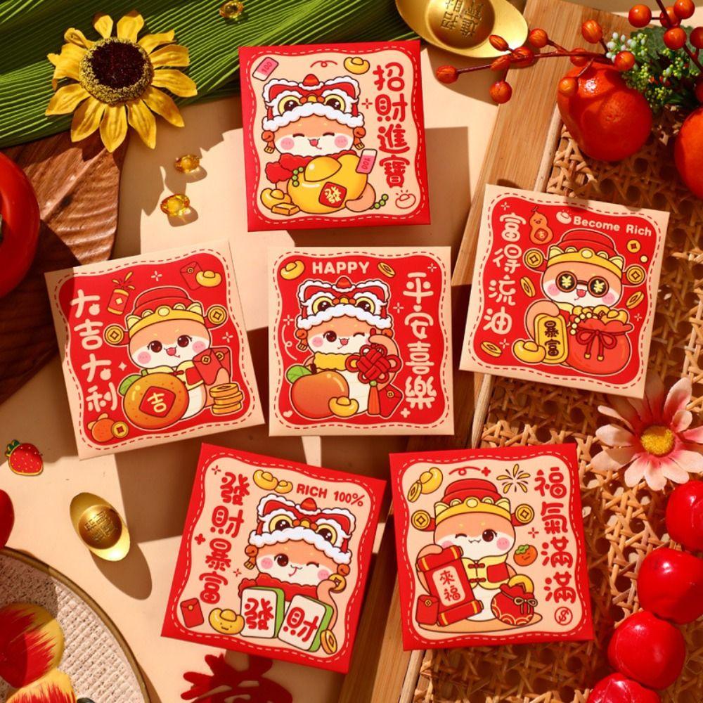 6Pcs Cartoon Chinese Snake Year Red Envelope New Year Money Envelope Spring Festival