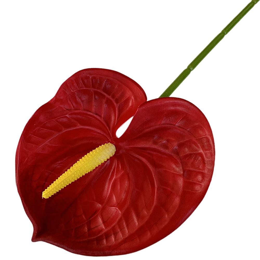 Soft Rubber Artificial Small Anthurium 60cm Simulation Plant Faux Red Palm  Home Decoration