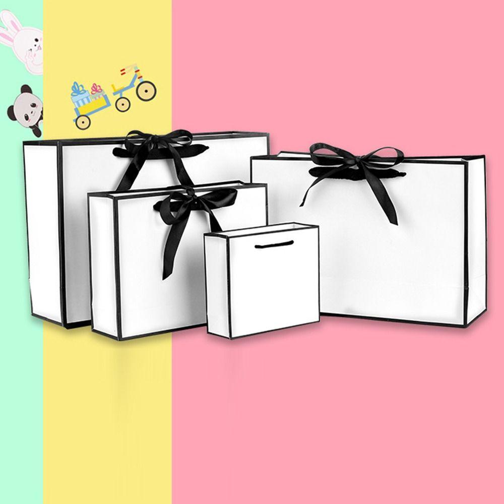 Multi-size Paper Bag White&Black Handhold Shopping Bag Gift Packaging Bag Wrapping