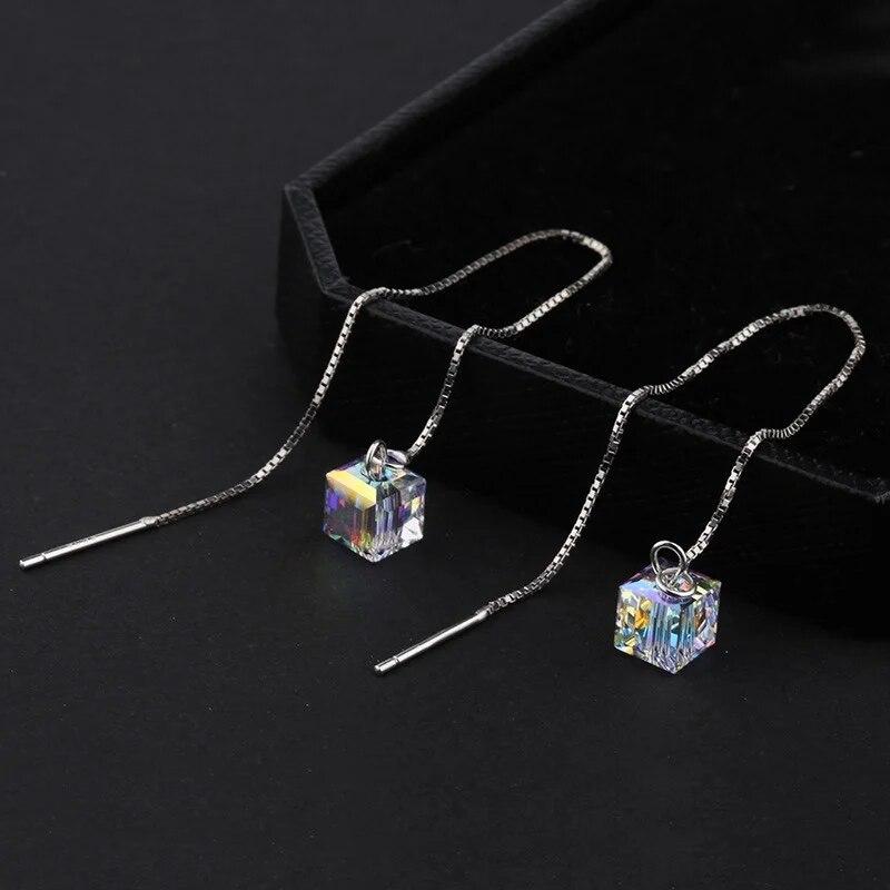 Women Hang Straight Crystal Earrings