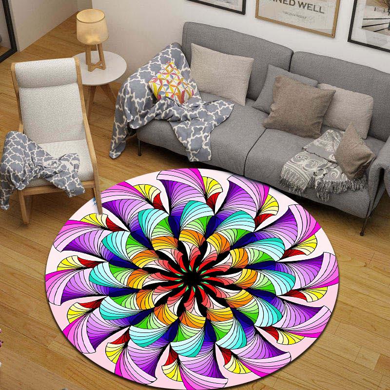 Trendy Round Botanical Multicolor Area Rug, Non-Slip Floor Mat for Living Room