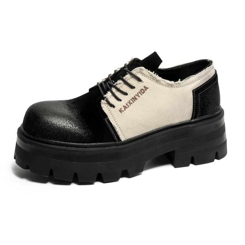 Premium Black Small Leather Shoes Loafers Platform Heightening British Style Single Shoes Lace-up Korean Version Versatile 30339-J