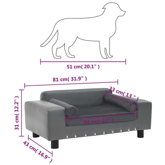VidaXL Canapé pour Chien Gris 81x43x31 cm Peluche et Similicuir Sofa pour Chat 170953