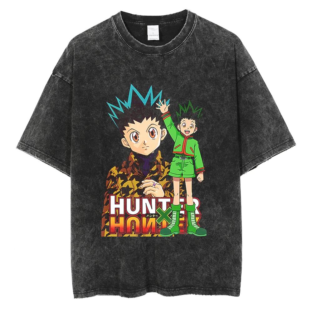 HUNTERHUNTER T Shirt Kurapika Manga Tshirt Men Women Hip Hop Washed Cotton Tshirt Clothing Summer Short Sleeve Tees Streetwear