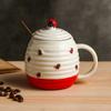 15.8oz/450ml Ceramic Coffee Mug with Handle and Lid Water Cup Ladybug Butterfly Bee Decor Tea Cup for Birthday Christmas Gifts