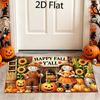2D Flat Autumn Harvest Theme Door Mat, Home Entrance Hall Thanksgiving Decor Mat, Pumpkin Scarecrow Sunflower Pattern Welcome Mat, Absorbent Quick-Dry