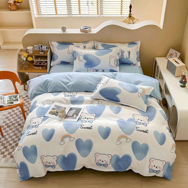 Утолщенный потертый комплект из четырех предметов, осенне-зимний комплект из хлопка из 4 предметов, простыня, пододеяльник, комплект наволочек, постельное белье.