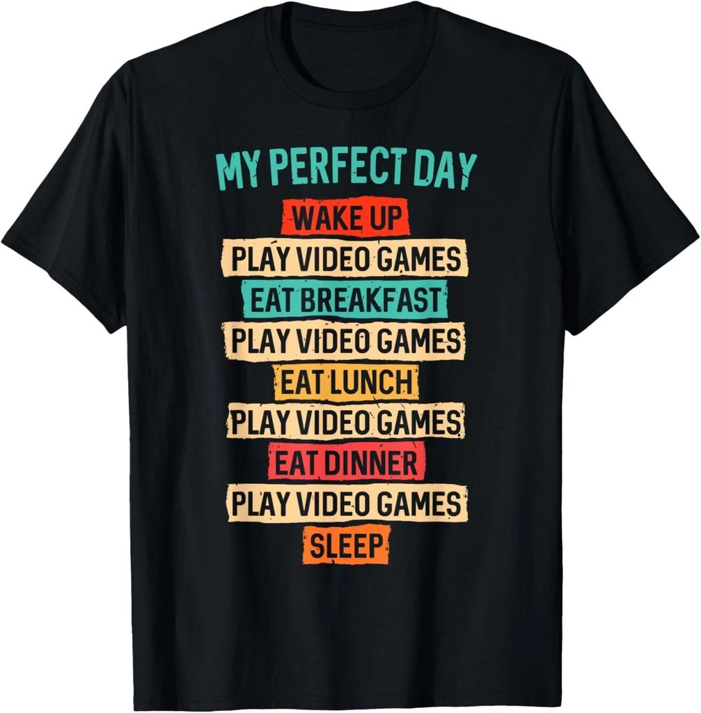 Funny Video Gaming Shirt Teens Boys Men My Perfect Day Gamer T- Shirt