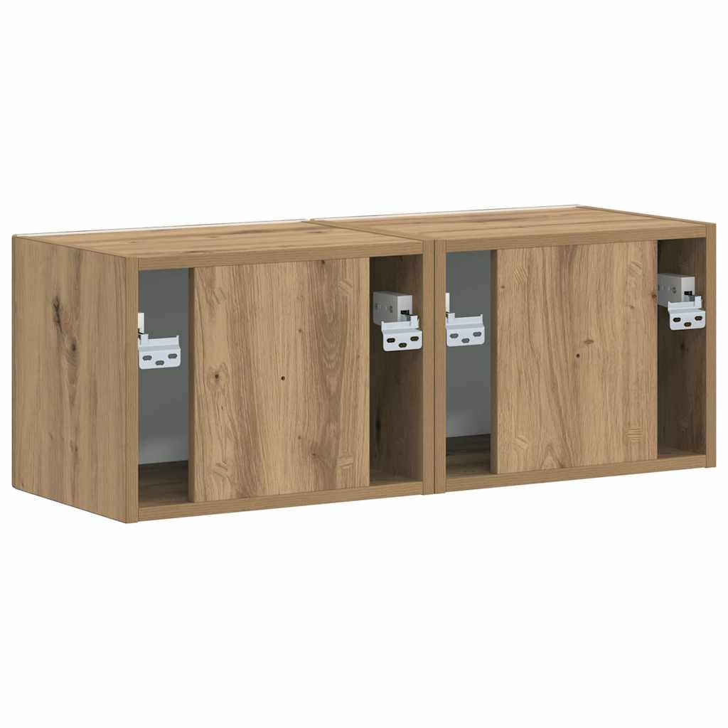 TV Wall Cabinet 2 pcs Rustic Oak Finish 39 x 31 x 29.5 cm