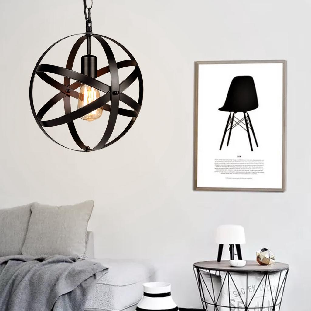 Industrial Plug-in Globe Pendant Light E26 Base Vintage Spherical Hanging Lights Lantern 14.76ft
